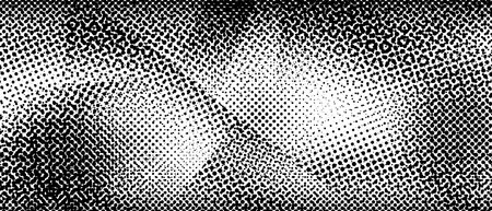 Halftone grunge texture. Distorted rough dirty scratch textured background. Dotted glitch punk wallpaper for banner, poster, flyer, print, overlay, magazine. Distress scuffed vector halftone backdropのイラスト素材