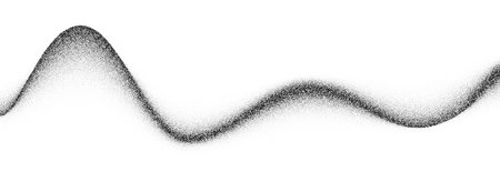 Grain wave gradient texture. Black stippled flowing line background. Grunge noise dot work wallpaper for banner, poster, brochure. Undulate sandy backdrop with speckles, particles, granules. Vectorのイラスト素材
