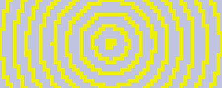 Pixelated concentric circles texture. Yellow and grey dithered radial lines background. Digitalized...