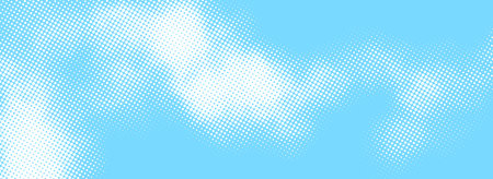Halftone cloud background. White dotted clouds in blue sky. Comic pop art heaven wallpaper for banner, brochure, collage, poster, leaflet. Rasterized smoke, smog or fog texture. Vector illustrationのイラスト素材