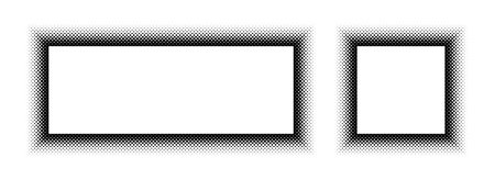 Black halftone rectangle and square frame set. Dotted gradient border collection. Pop art comic picture holder design for banner, copy space, emblem, poster. Vector rasterized framing element backのイラスト素材