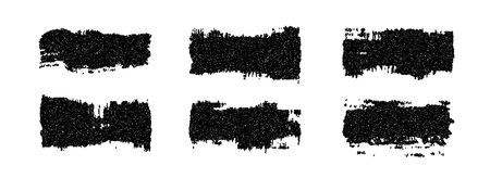 Grunge textured brush stroke collection. Rough grain dirt stripe set. Gritty dotted distressed elements for text box, banner, poster, label, badge, collage, frame, border. Vector stippled stain packのイラスト素材
