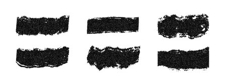 Grunge brush stroke collection. Rough textured grainy dirty stripe set. Gritty dotted distressed elements for text box, banner, poster, label, badge, collage, frame, border. Vector stippled stain packのイラスト素材