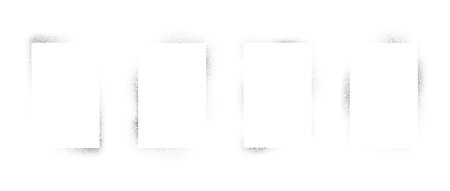 Sprayed noise rectangle frame set. Black dotted grain border collection. Black stipple gradient boarder bundle for banner, poster, text box, template. Vector rough spray stencil graffiti effect framesのイラスト素材