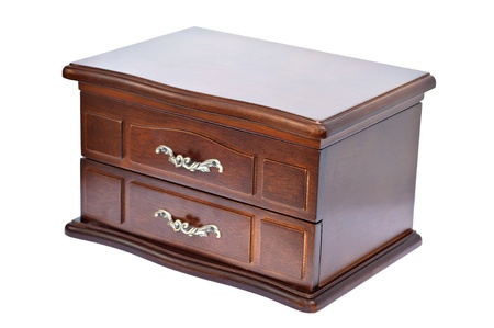 wooden casket for ornaments isolated on a white backgroundの写真素材