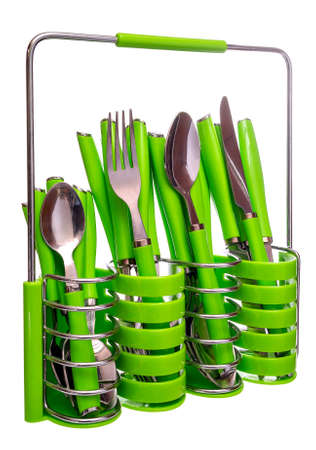 Cutlery set for 6 persons isolated on white backgroundの写真素材