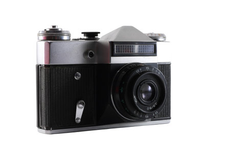 Oldstyle photo camera on the white backgroundの写真素材