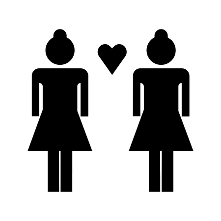 Female figures with a heart icon on a white backgroundのイラスト素材