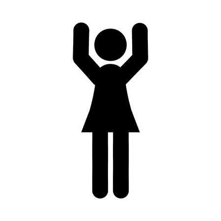 Happy woman with hands up vector icon, isolated on white backgroundのイラスト素材