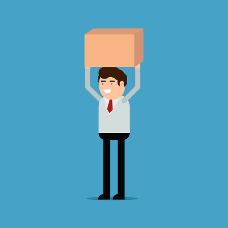 Businessman is carrying a box, vector illustration on a blue backgroundのイラスト素材