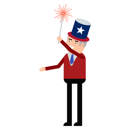 Man holding bengal fire in hand isolated on white backgroundのイラスト素材