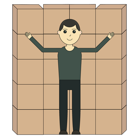 Unloading of goods. Cartoon character isolated on white backgroundのイラスト素材