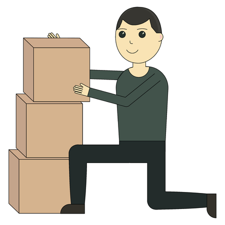 Delivery man. Cartoon character and delivery service isolated on white backgroundのイラスト素材