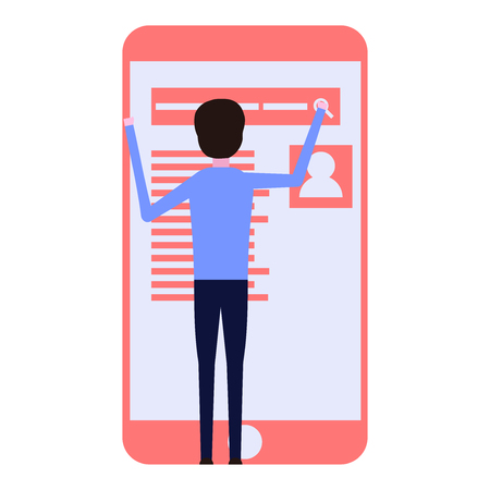 The guy is looking for information on the Internet on a white backgroundのイラスト素材