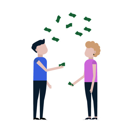 People catch falling money icon isolated on white backgroundのイラスト素材