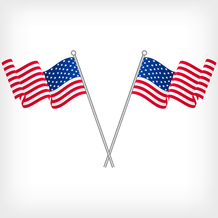 Realistic flags of the USA, National symbols of the United States on a white backgroundのイラスト素材