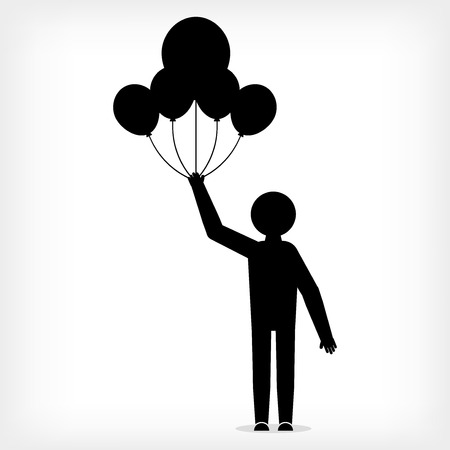 Man holds balloons, stickman figure, celebration of a holiday on an orange backgroundのイラスト素材