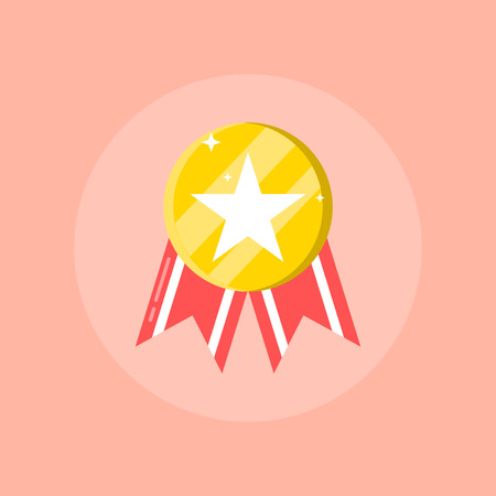 Gold medal icon. Shiny medal with star, Best choice badge. Flat icon, Winner award iconのイラスト素材