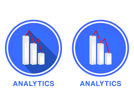 Round Flat Analytics Icon, graph with different columns, positive business graph width red Arrow vector illustration. Two versions of iconsのイラスト素材