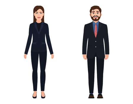 Businessman and business woman dressed in suits, characters in flat style.のイラスト素材