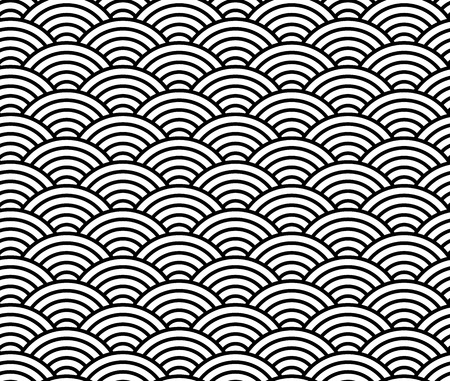 Wave pattern, black and white chinese seamless pattern, apanese traditional backgroundのイラスト素材