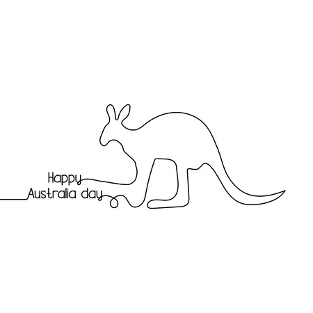 Happy australia day one line style, Kangaroo freehand drawing vector illustrationのイラスト素材