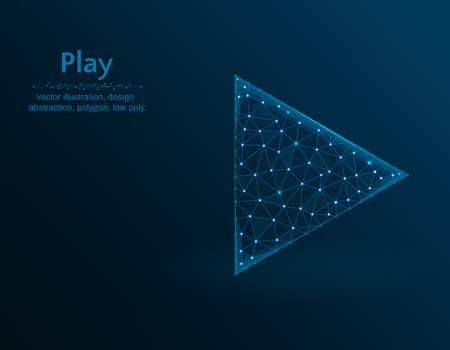 Play symbol vector illustration, multimedia polygon icon on blue background, abstract design illustrationのイラスト素材