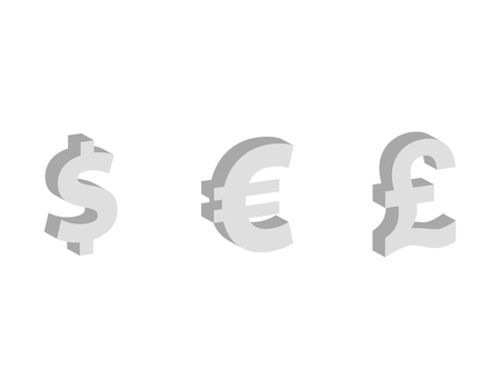 Dollar, euro, pound sterling Flat icon, currency symbols, finance vector illustration isolated on white backgroundのイラスト素材