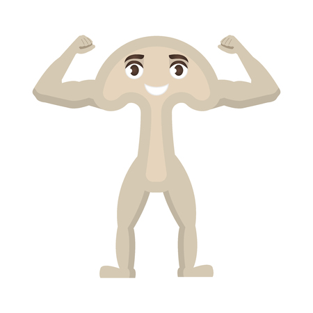 Mushroom strong icon, vegetable with happy face, healthy food character in cartoon styleのイラスト素材