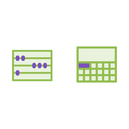 Calculator and mathematical abacus vector flat icons, mathematics vector illustrationのイラスト素材
