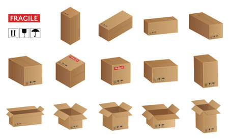 Cardboard boxes set of icons, packaging vector illustrationのイラスト素材