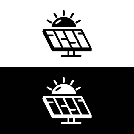 Sun and solar battery icon in glyph style, minimalistic . Vector illustration on white and black background.のイラスト素材
