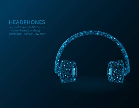 Headphones low poly design, polygonal audio equipment vector illustrationのイラスト素材