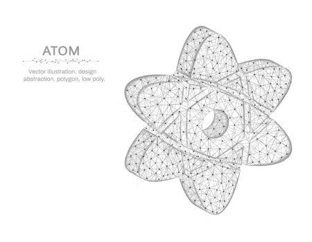 Atom low poly design, Science in polygonal style, chemistry and physics wire frame vector illustration on white backgroundのイラスト素材