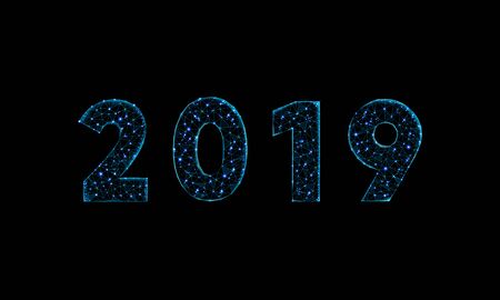 2019 low poly design, new year in polygonal style, vector illustration on black backgroundのイラスト素材