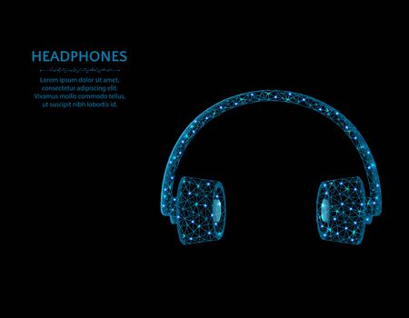 Headphones low poly design, polygonal audio equipment vector illustration on black backgroundのイラスト素材