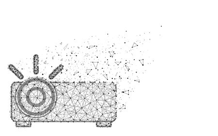 Projector low poly design, optical instrument abstract geometric image, projection apparatus wireframe mesh polygonal vector illustration made from points and lines on white backgroundのイラスト素材