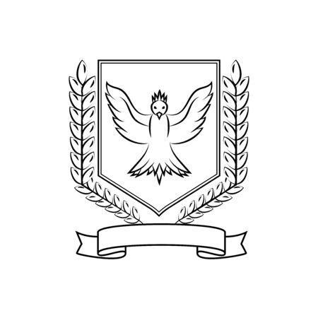 Coat of arms consisting of spikelets of wheat, birds and ribbons, a noble   isolated on white backgroundのイラスト素材