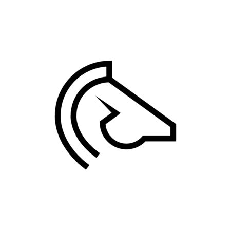 Combination of horse head and lightning outline icon isolated on a white background.のイラスト素材