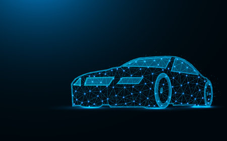 Car low poly design, transport abstract geometric image, driving wireframe mesh polygonal vector...