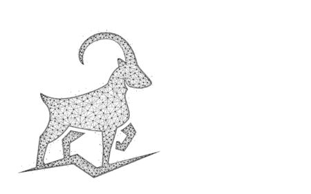Powerful mountain goat low poly design, animal abstract geometric art, ibex wireframe mesh polygonal vector illustration made from points and lines on white backgroundのイラスト素材