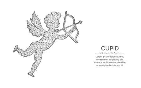 Cupid with bow and arrow low poly design, Angel of Love abstract geometric art, wireframe mesh polygonal vector illustration made from points and lines on white backgroundのイラスト素材