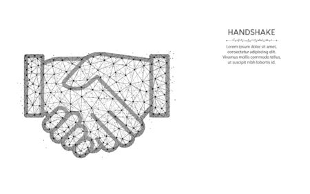 Handshake low poly design, agreement abstract geometric art, business deal wireframe mesh polygonal vector illustration made from points and lines on white backgroundのイラスト素材