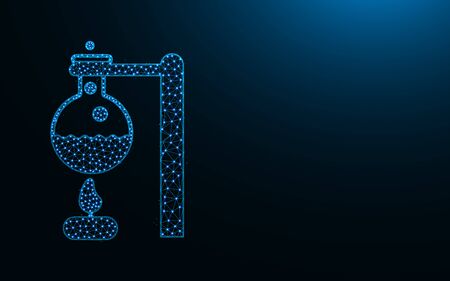 Chemical experiment low poly icon, Scientific experience abstract geometric image, science wireframe mesh polygonal vector illustration made from points and lines on dark blue backgroundのイラスト素材