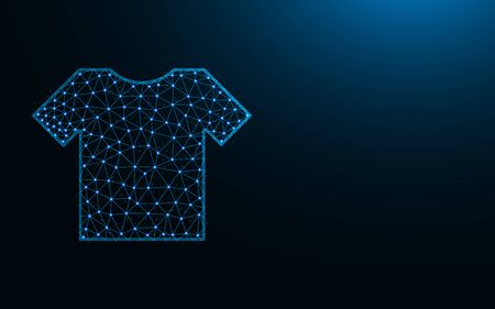 T-shirt low poly icon, clothes wireframe mesh polygonal vector illustration made from points and lines on dark blue backgroundのイラスト素材