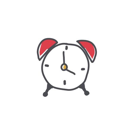 Alarm clock doodle icon, time symbol, clock hand drawn vector illustration on a white backgroundのイラスト素材