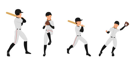 Baseball players icon set. Sport vector illustration in a flat style.