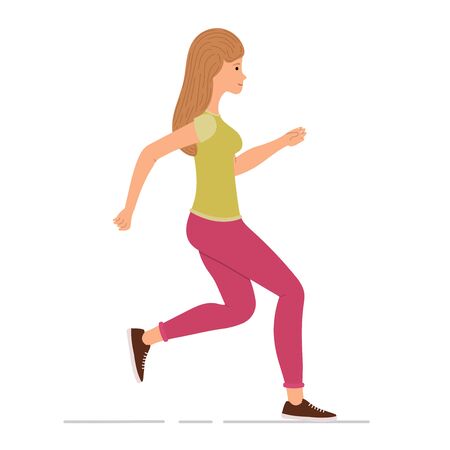 Sportive girl jogging vector illustration, female runners, woman goes in for sports, leads a healthy lifestyle.のイラスト素材