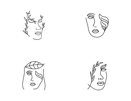 Female face made of leaf line art. Beautiful and elegant women vector illustrationのイラスト素材