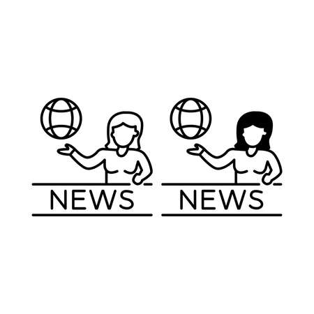 TV news anchor outline and glyph iconsのイラスト素材